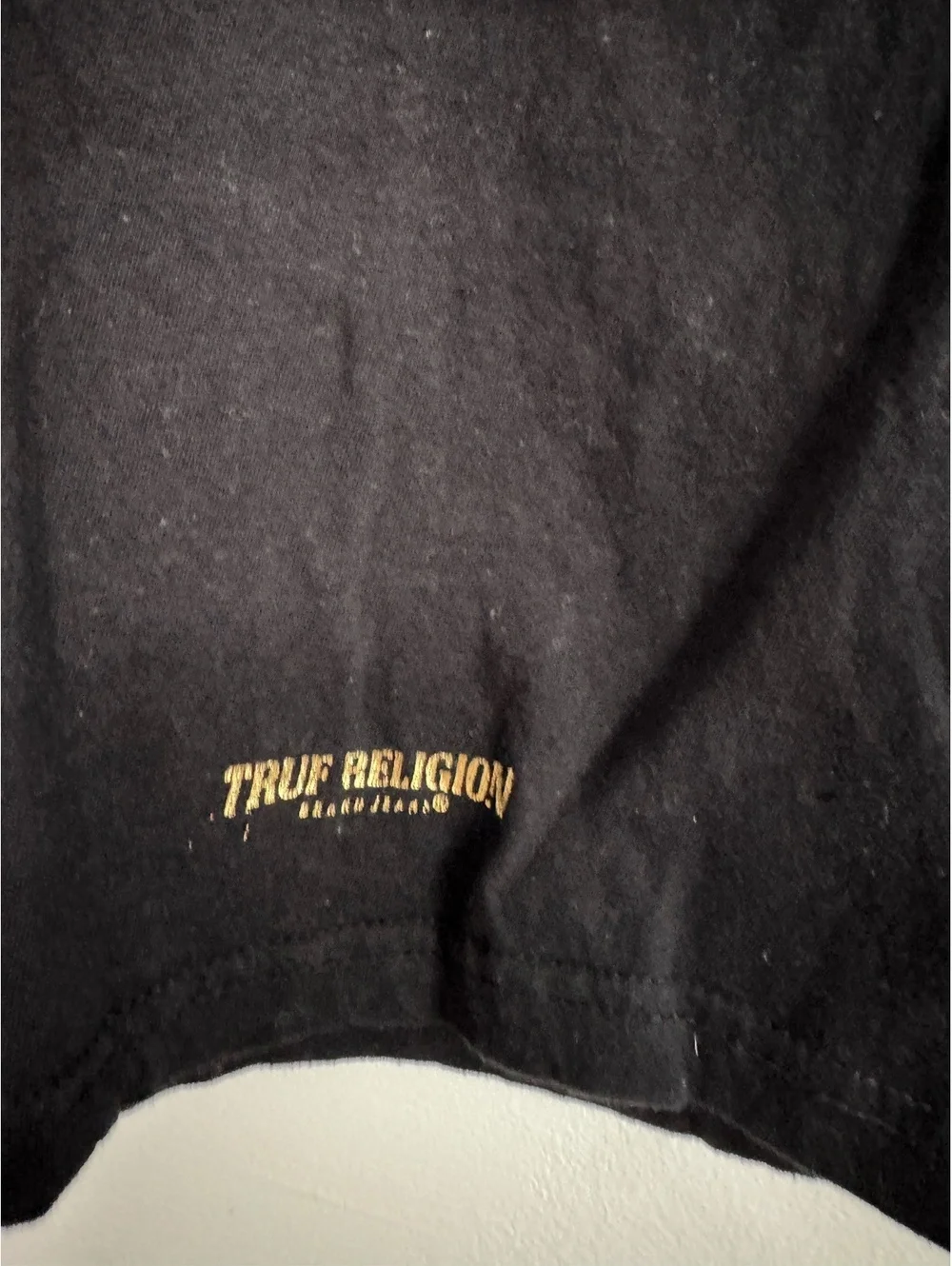 True Religion Black T-Shirt with Gold Logo Detail